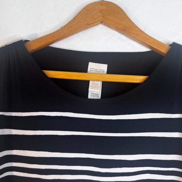 Chicos Striped Poncho Blouse Metal Tab Shoulders Size S/M Open Shoulder - Picture 3 of 10